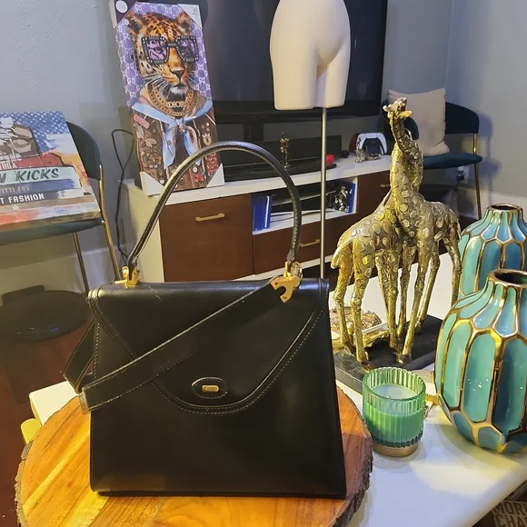 Bally Vtg. Black Leather 2way Bag Top Handle Crossbody Structured Bag - Picture 2 of 15